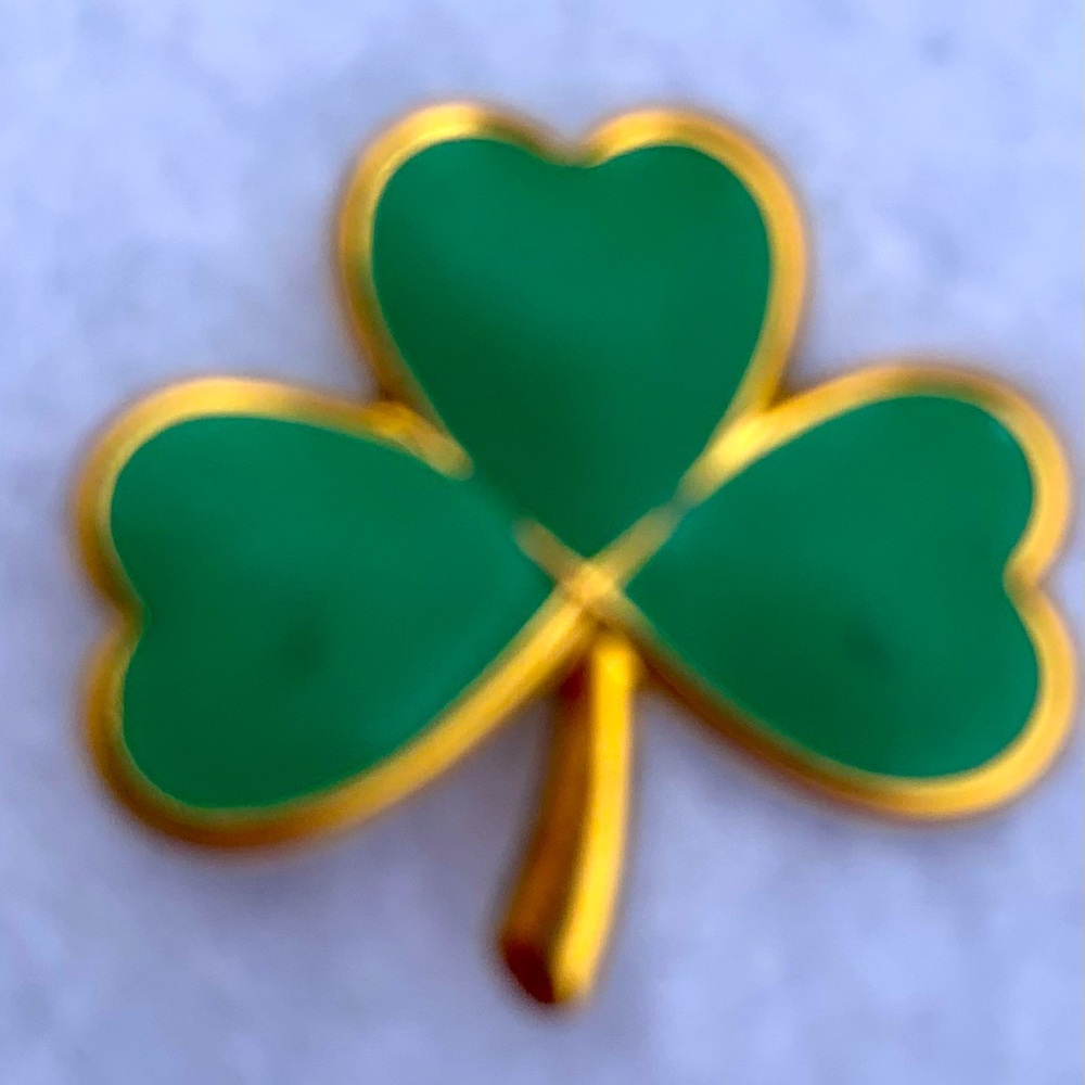 Lucky Green Irish Shamrock Pin, Green And Gold Enamel, St.Patrick’s Day Brooch